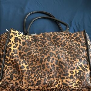 Neiman Marcus Leopard Print Tote with Black Handles